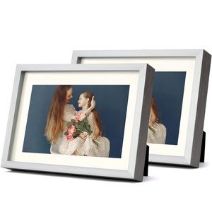 New 2 silver aluminum picture frames with ivory mat for 4x6 photo. Wall or table